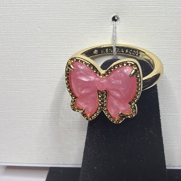 Kendra Scott Haley Bow Ring Gold Plated Blush Ivory Mother‑of‑Pearl 7 Dust Bag - Picture 2 of 7